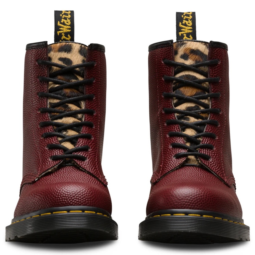 Rare Doc Marten Stussy Collab Maroon Pebble Leather Boots Leopard Print Tongue